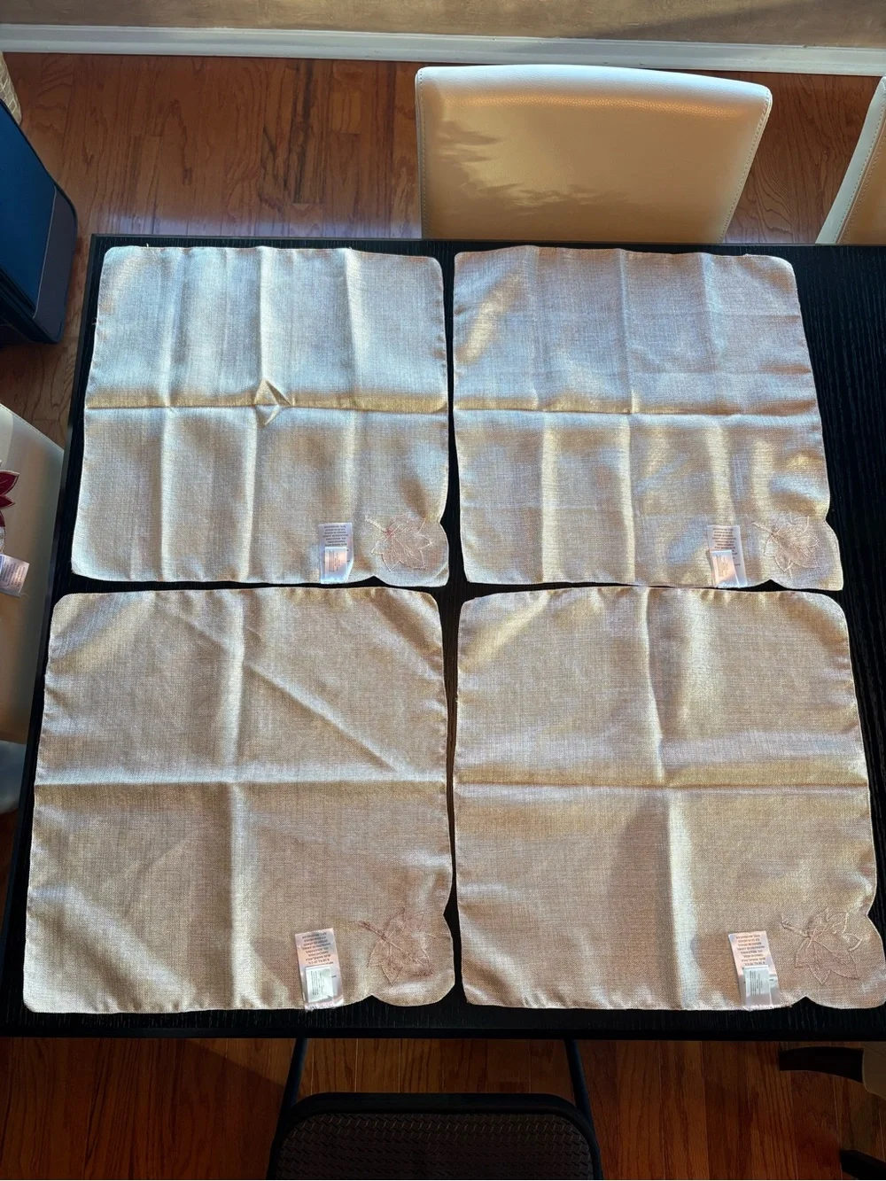 Matching Embroidered Autumn Leaf Cloth Napkins and Placemats - Set of 4 pairs